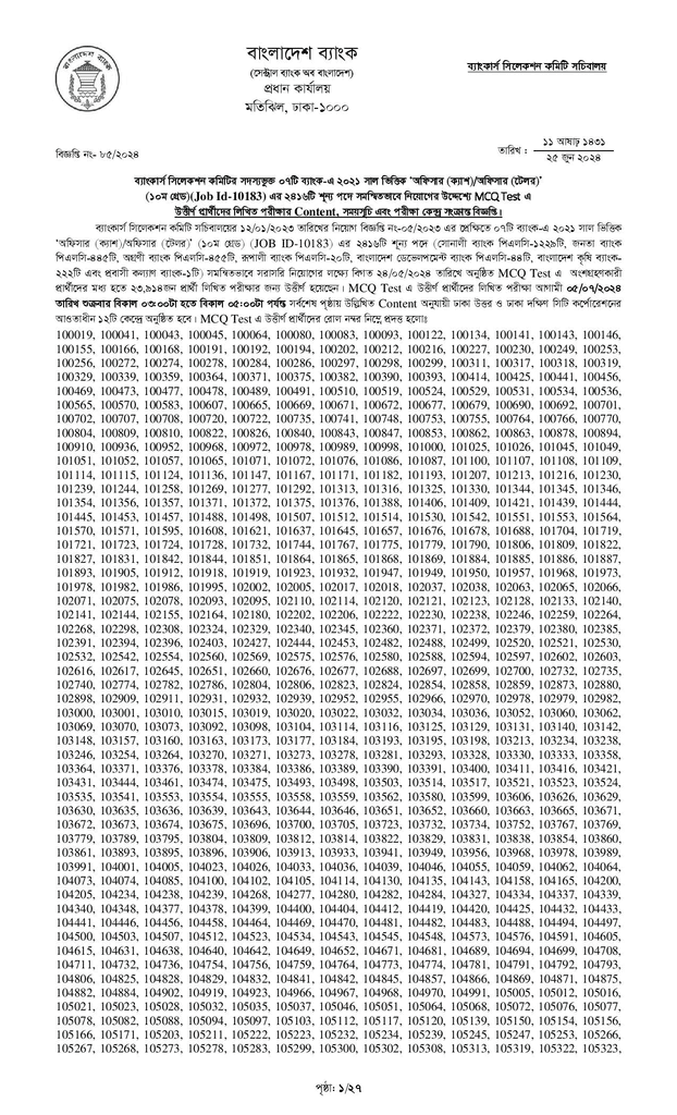 2416 Posts Combined 7 Bank MCQ Exam Results