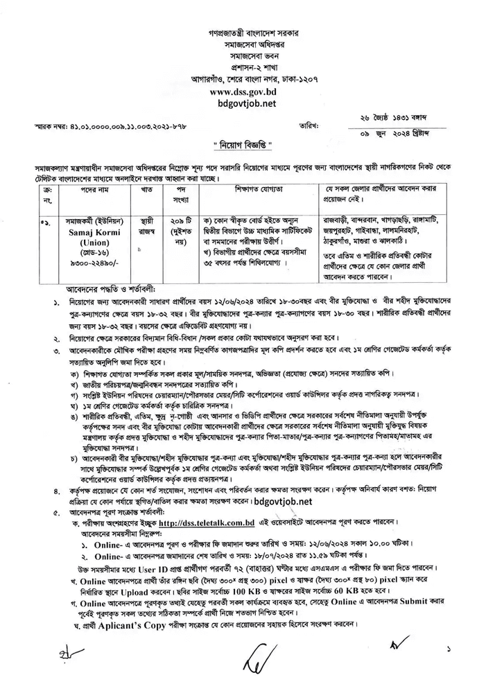 dss-job-circular-2024-teletalk-apply