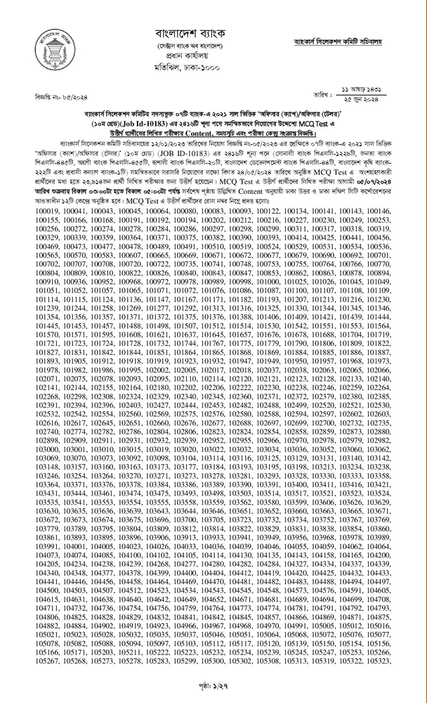 সমন্বিত ৭ ব্যাংকের পরীক্ষার ফলাফল