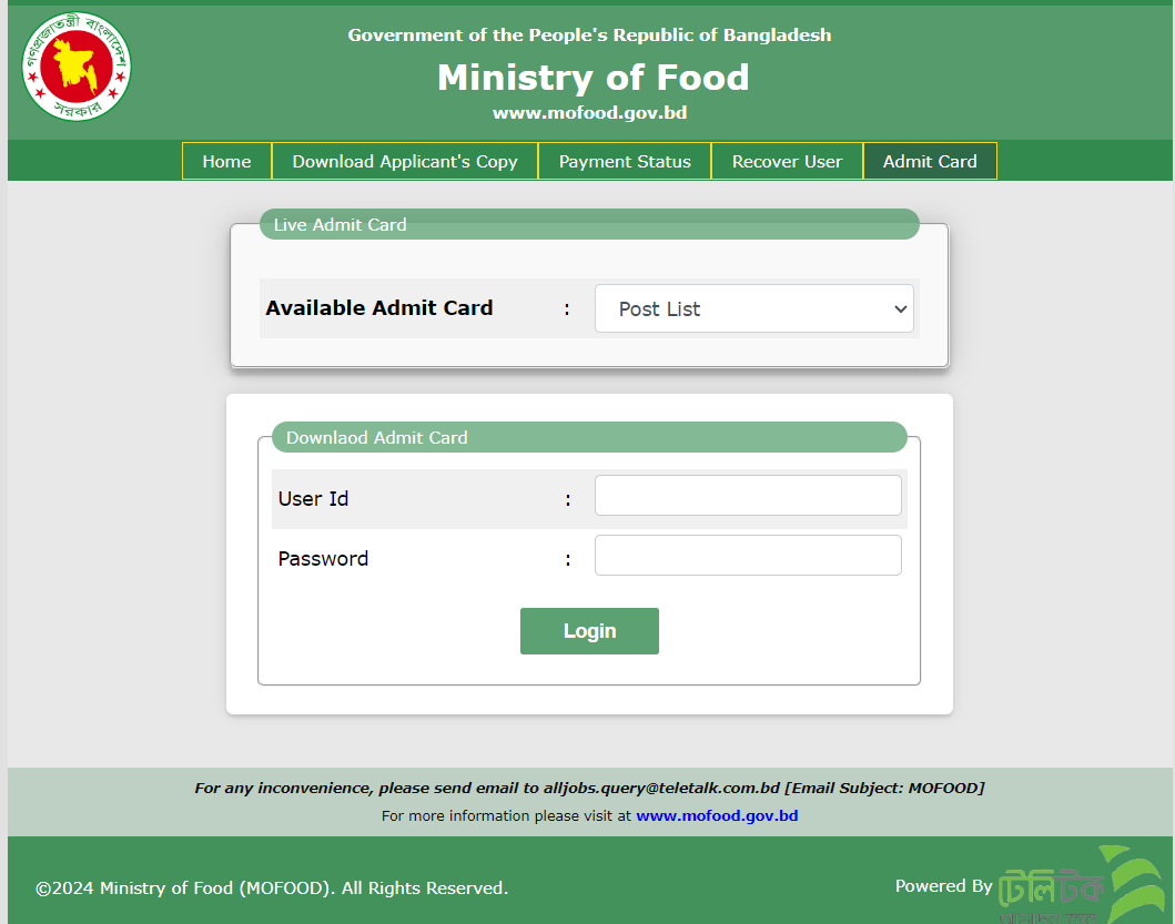 dgfoood admit card download