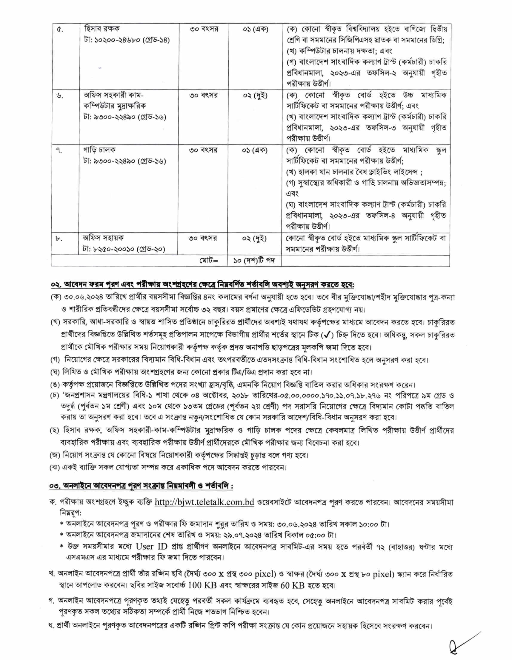 BJWT Job Admit, Seat Plan, Result - Apply Bangladesh Journalist Welfare Trust