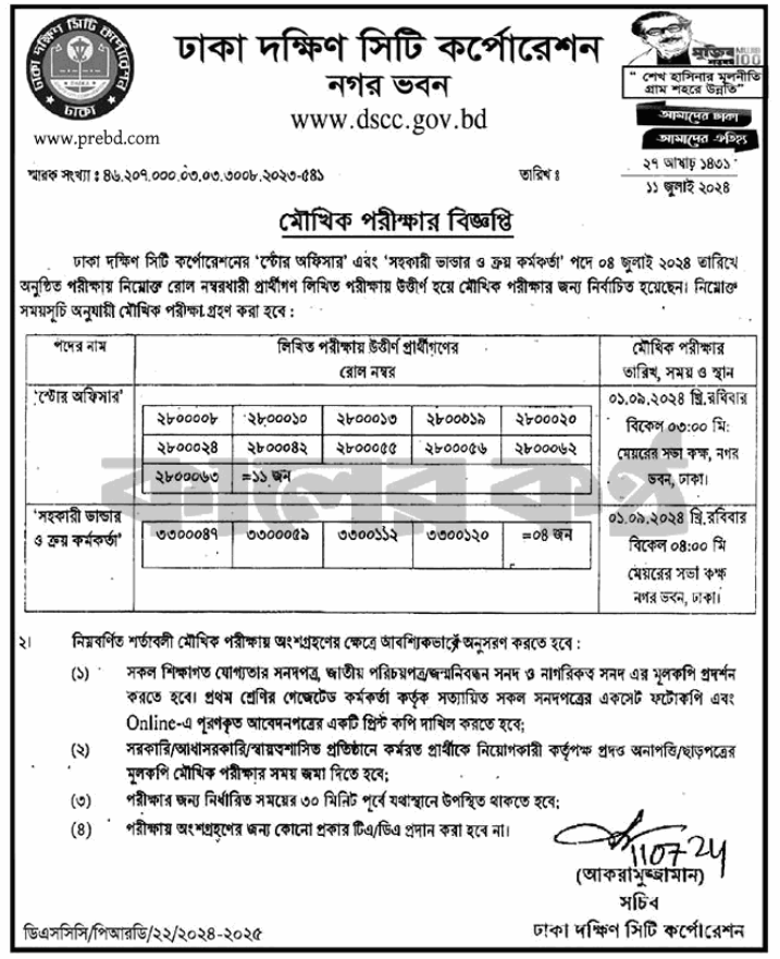 DSCC Written Exam Result 2024 and Oral Exam Date