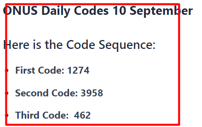 Onus Daily Codes for September 10